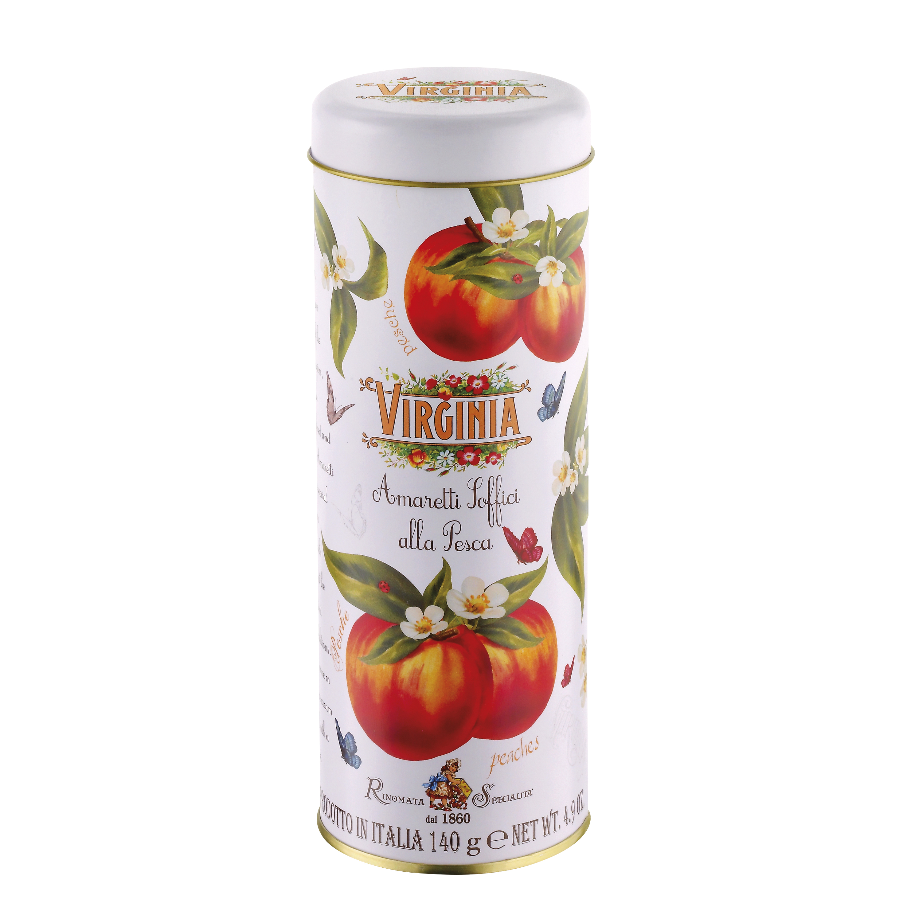 Soft Amaretti Peach Round Metal Tin